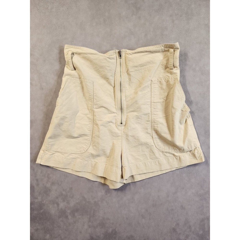 Elodie Anthropologie High Rise Zip Front Cotton Linen Shorts Womens Medium Tan